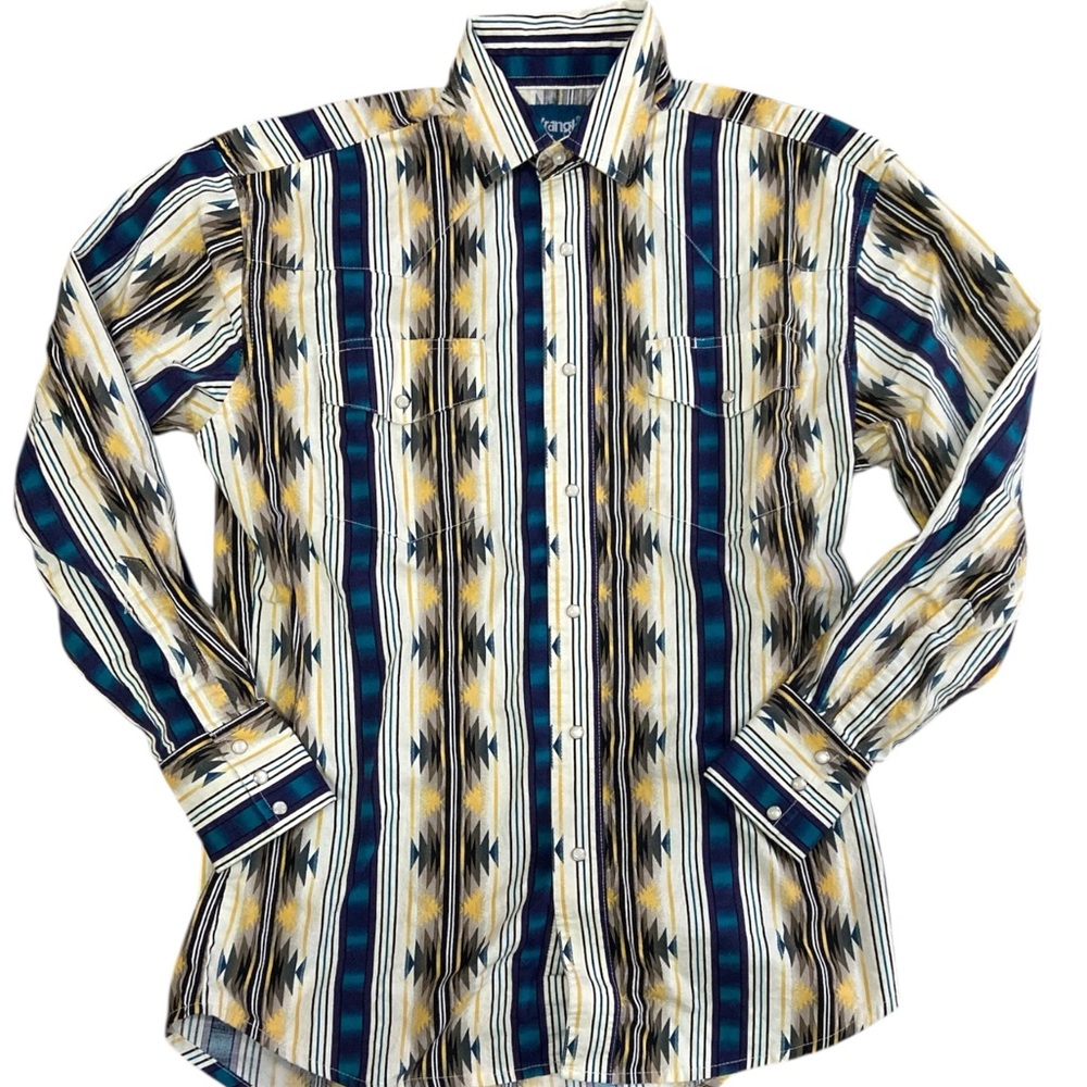 Vintage Wrangler Pearl Snap 90s Brush Popper Style Men’s Western Shirt Aztec